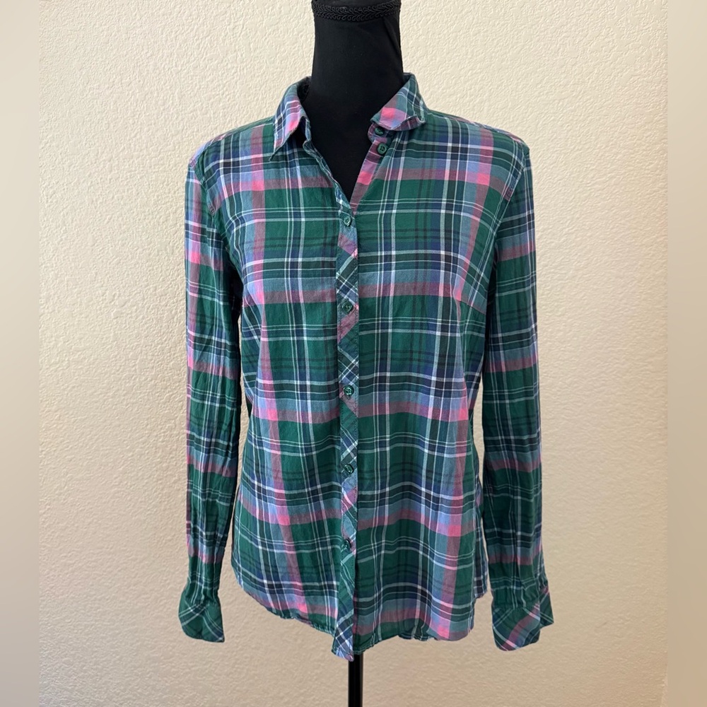 Vintage Esprit Green & Pink Plaid Button Down Shirt Size 6-8
